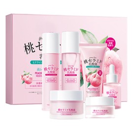 BeauBase Peach Skincare Collection – Hydrating & Nourishing Skincare Gift Sets for Women & Teens, Includes Cleanser, Toner, Serum, Eye Cream, Lotion, and Moisturizer, for All Skin Types