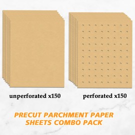 Golden Associate 9 x11 inch Parchment Paper Liners Disposable 300 Pcs, Perforated&Unperforated Sheets Combo, 175-Pcs Each, Accessories for Cuisinart, Emeril, Ninja, Breville, Instant Pot, Gowise