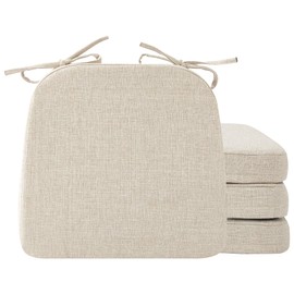 Ruqmuis Chair Cushions for Dining Chairs, 2" Thick Seat Cushions for Kitchen Chairs, D-Shaped Chair Pads with Washable Cover, Ties and Non Slip Backing, 17'' x 16'', Set of 4, Beige