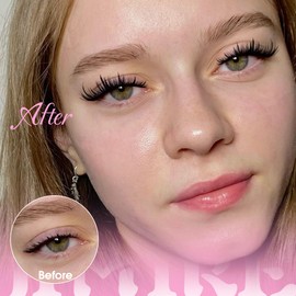 JIMIRE False Eyelashes Wispy Lash Clusters Manga Cat Eye Lashes 15MM Mink Lashes Fluff Russian D Curly Strip Lashes Look Like Lash Extensions Pestañas 7 Pairs Pack