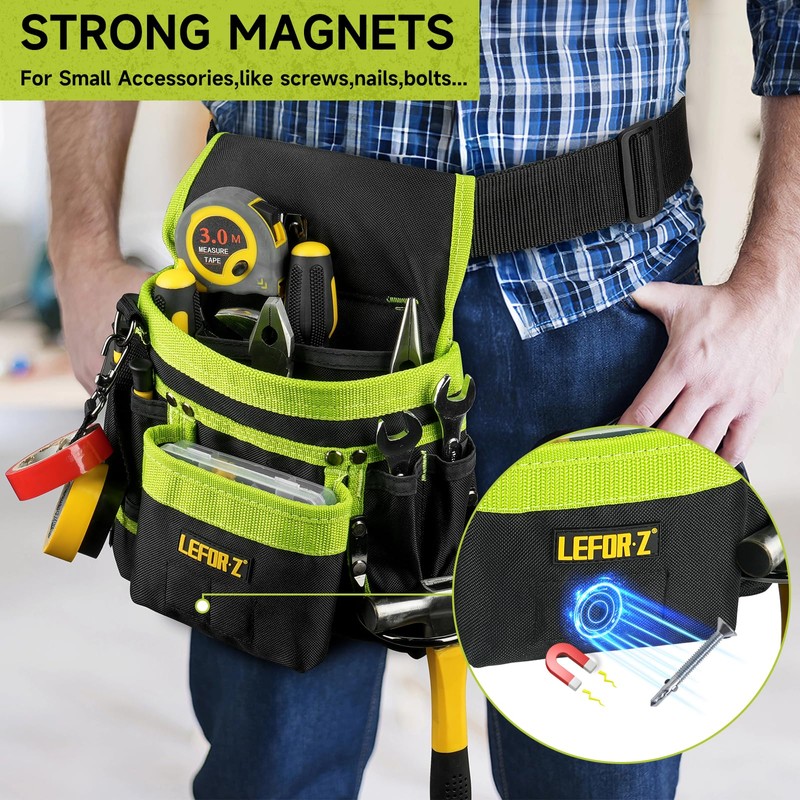 Tool Belt,Magnetic Tool Pouch,14-Pockets Tool Belts for Men,Detachable & Adjustable