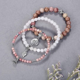 JSDDE 3pcs Natural Rhodonite Crystals Bracelet Reiki Healing Crystal Gemstone Beads Stretch Bracelets for Women Gift