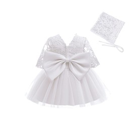 DPKM Lace Flower Baby Girl Dress with Big Bowknot Toddler Tulle Tutu for Formal Birthday Party