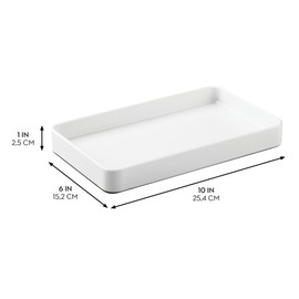 iDesign Stainless Steel Bathroom Tray for Towels, Cosmetics, and Accessories, The Gia Collection - 9.62" x 5.62" x 1.07", White