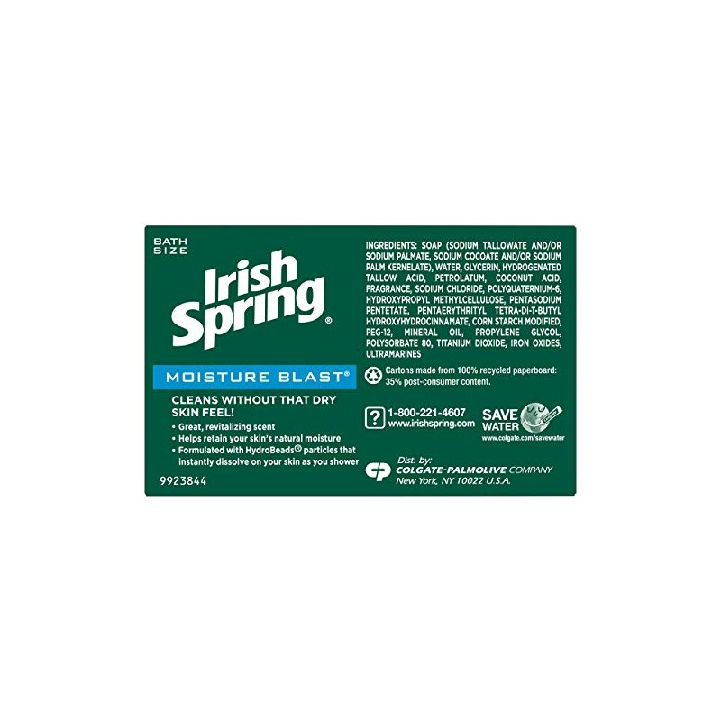 Irish Spring Moisture Blast, Moisturizing Bar Soap, 3.7 Ounce, 12