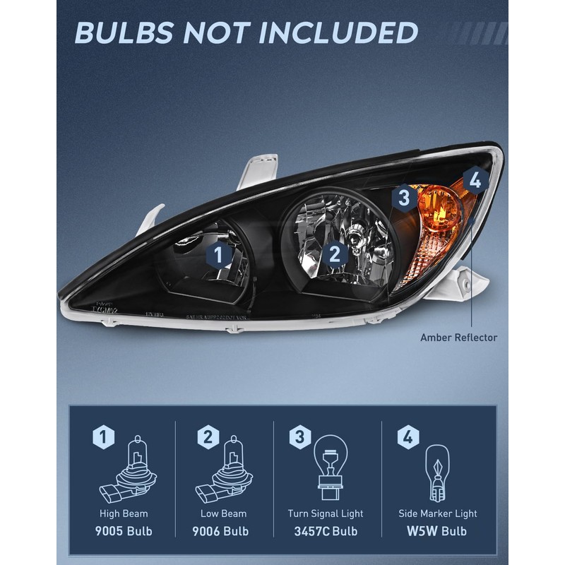 Nilight Headlight Assembly for 2002 2003 2004 Toyota Camry LE/XLE