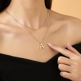 Aprilery Gold Layered Initial Necklaces for Women Trendy, Dainty 14K Gold Plated Letter Pendant Necklace Initial Choker Chain Necklace Jewelry for Her (A)