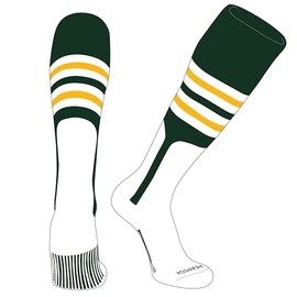 PEAR SOX OTC Baseball Softball Stirrup Socks (F, 9in) Forest Green, White, Gold (XL)