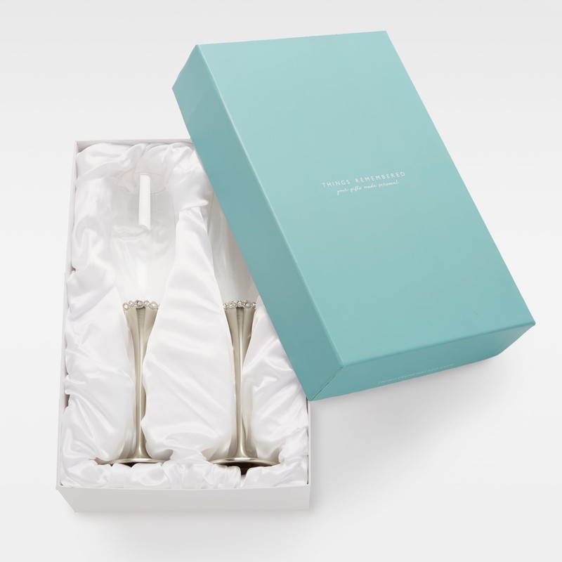 THINGS REMEMBERED Engraved Princess Silver Crystal-Band Champagne Flutes, Set of