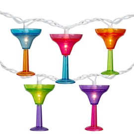 Northlight YS18856 10-Count Vibrantly Margarita Glass Summer Outdoor Patio Christmas Light Set White Wire, 7.5', Multi-Colored
