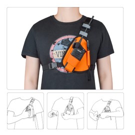 HYS Radio Chest Harness, Chest Pockets for Walkie Talkie, Harness Pockets for Radios and Antennas, Portable Vest Chest Bag with Adjustable Strap (Orange)