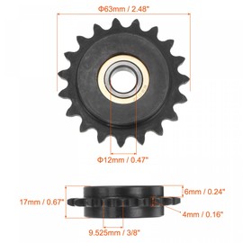 uxcell #35 Chain Idler Sprocket, 12mm Bore 3/8" Pitch 19 Tooth Tensioner, Black Oxide Finished C45 Carbon Steel with Insert Single Bearing for ISO 06C Chains