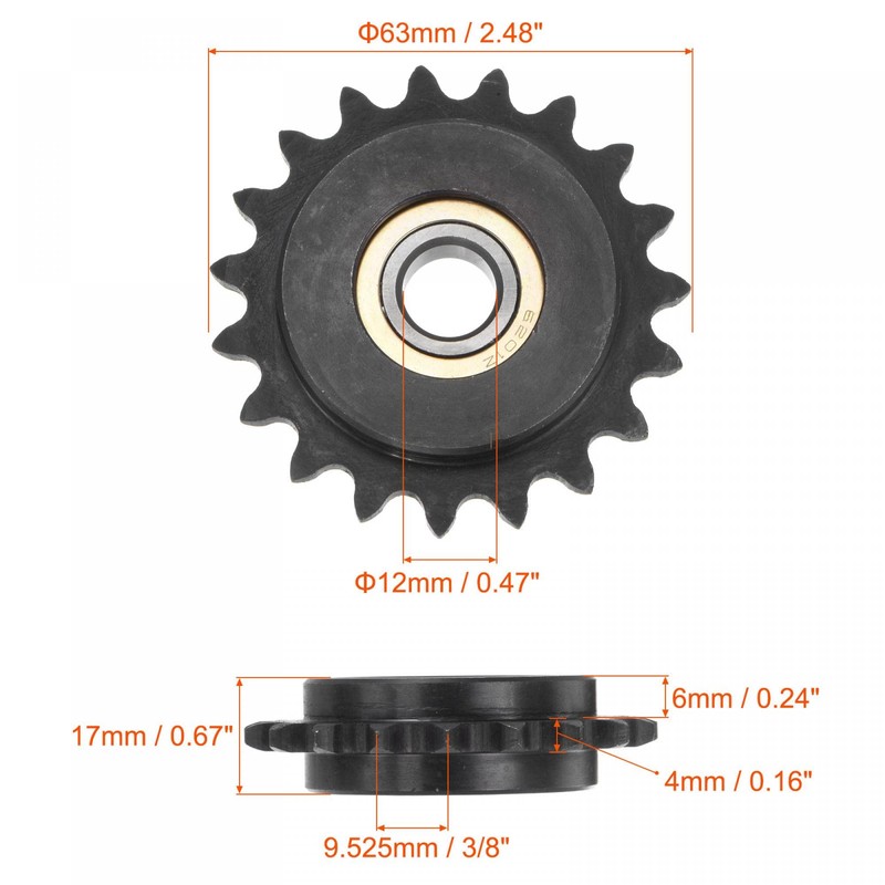 uxcell #35 Chain Idler Sprocket, 12mm Bore 3/8" Pitch 19