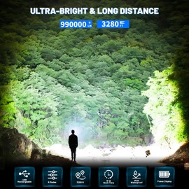 Cinlinso Flashlights High Lumens Rechargeable, 90,000 Lumens Super Bright Led Flashlight, Flash Light with 5 Modes, IPX6 Waterproof, Handheld Powerful Flashlight for Camping, Emergencies