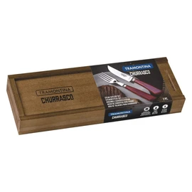 Tramontina Churrasco Pampas Steak Set in Red Forged Stainless Steel / Pine