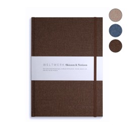 WELTWERK® Blank Notebook & Sketchbook with 120 g/m² Paper - 160 Pages with Fabric Cover - Notebook, Diary, Sketch Book (Nut Brown)
