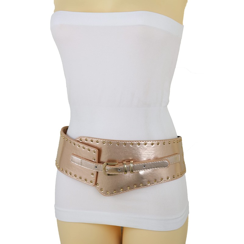 Women Western Fashion Wide Elastic Belt Hip Waist Metal Studs