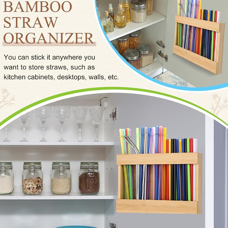 NICENEEDED Wooden Straw Holder Dispenser for Counter, Straw Organizer for