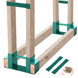 MOFEEZ Outdoor Firewood Log Storage Rack 2x4 Bracket Kit, Fireplace Wood Storage Holder, Adjustable to Any Length - Green, Two Bases