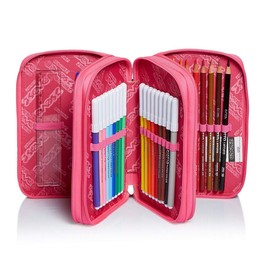 Astuccio 3 Scomparti Seven, Flying Dreams, Blu, Completo di Matite, Penne, Pennarelli, Medium Grey/Peacock Green, Classic