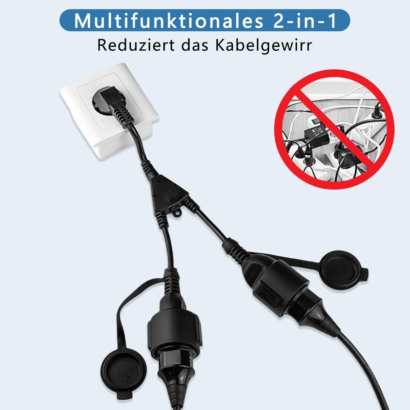 Double Plug for Socket, Waterproof IP44 Double Socket Outdoor, Double
