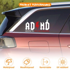 Aolamegs 2 Pcs ADHD Stickers - AD/HD Highway to Hey Look A Squirrel, 8" x 4" Funny Vinyl Truck Decals for Windows, Cars, Trucks, Laptops, Water Bottles