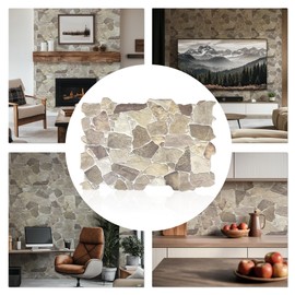 CONCORD WALLCOVERINGS ™ 5 Pack 3D Faux Brick Wall Panels, Beige Grey Wild Stone, Lightweight 38.7" x 25" (98.3 cm x 63.5 cm) PVC Sheets, Decorative Tiles for Living Room, Kitchen - Covers 33.59 Sq Ft