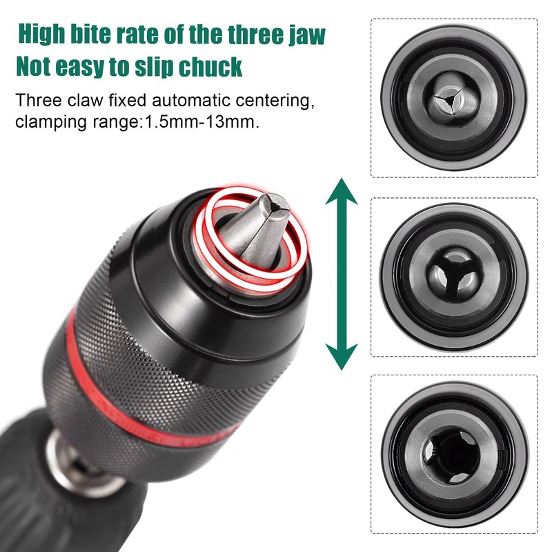 1.5-13 mm Keyless Drill Chuck, Red Striped All-Metal Chuck, with