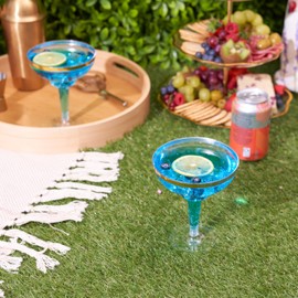 MATANA 24 Elegant Plastic Margarita Cocktail Glasses with Gold Rim (360ml / 12oz) - Sturdy & Reusable - Daiquiri Martini Glasses for Weddings Birthdays, Christmas & Outdoor Parties