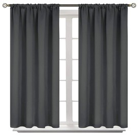 BGment Dark Grey Blackout Curtains for Bedroom 45 Inches Length - Short Thermal Insulated Drapes with Rod Pocket Privacy Room Darkening for Kitchen Bathroom Window, 42 x 45 Inch, 2 Panels