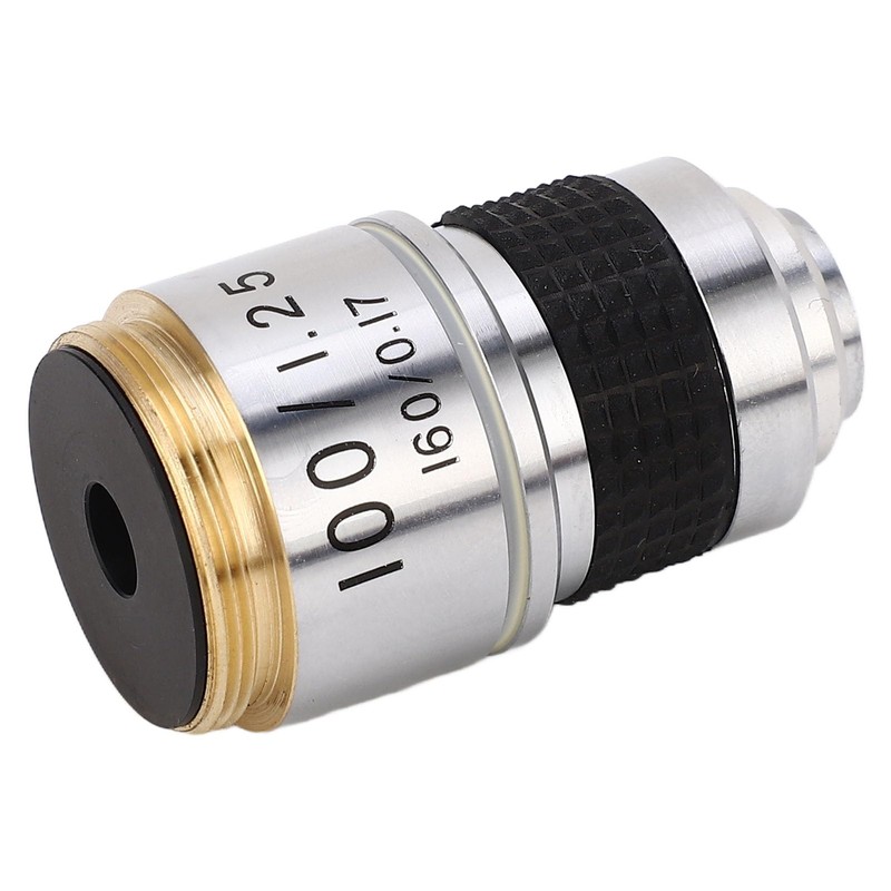 100X Microscope Objective Lens, RMS Size, Brass and Aluminum Alloy