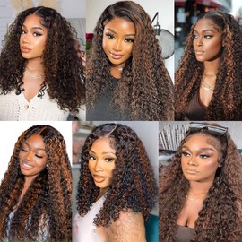 Dokksiiia Ombre Light Brown Curly Wave Human Hair Bundles P1B/30 Highlight 1b & 30 Piano Color Mix Curly Weave Bundles Double Weft Brazilian Human Hair Extensions 14 16 18 Inch