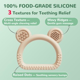 3-Pack Baby Teething Toys with Anti-Drop Clip, Infant Silicone Teether Ring