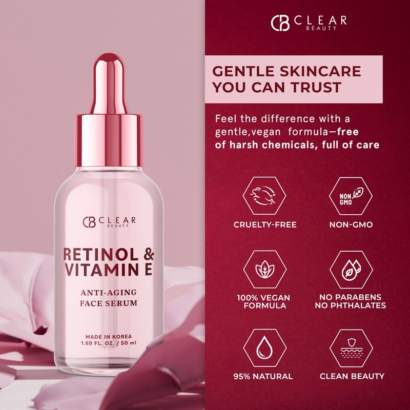 Clear Beauty Retinol & Vitamin E Facial Serum – Dermatologist-Tested,