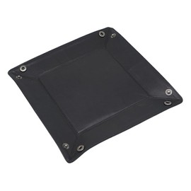 WASAMA Genuine Leather Valet Tray | Full Grain Leather Organiser with Corner Button Design | Square Catchall Tray for Keys, Wallet, Coins, Jewellery (Midnight Noir)