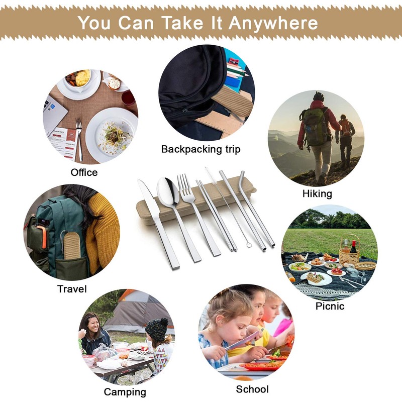 9 Piece Portable Stainless Steel Cutlery Set (Beige)