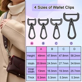 4Pack 1/2 Inch Metal Purse Clips, Detachable Swivel Lobster Claw Clasps Small Keychain Clip for Paracord Lanyard, Purse Strap Extender Hardware, Backpack Pendant, Pets Collar Accessory (Black)