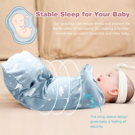 NARUTOO Baby Swaddle Sack, Swaddle Transitional Bag, Newborn Boy or Girl Adjustable Sleep Sack Breathable Soft 100% Cotton Suit for Kids Aged 0-3/3-6 Months (Clouds, 3-6 Month)