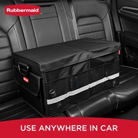 Rubbermaid Car Organizer, Collapsible Trunk Organizer, Multi-Compartment Car Storage Organization for Car Accessories, 3 Compartments With Cover,