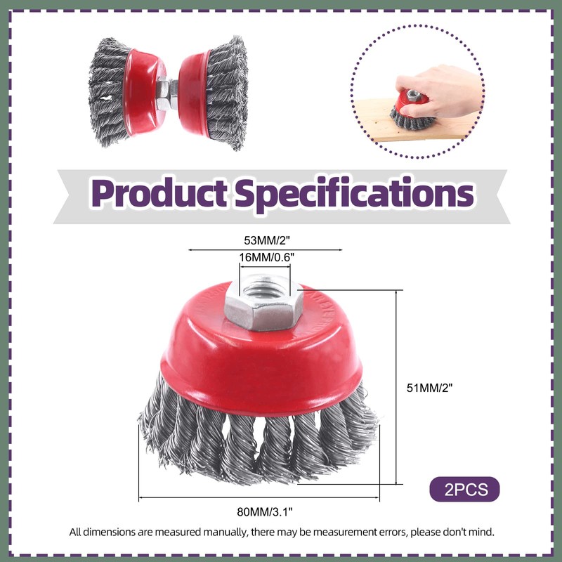 Swpeet 2Pcs Wire Cup Brush Set, 3 Inch Wire Wheel