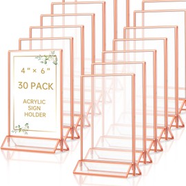 Suzile 30 Pcs Clear Acrylic Table Sign Holders 4 x 6 Inches Double Sided Rose Gold Borders Wedding Table Number Display Holder Picture Frames for Reception Anniversary Baby Bridal Shower