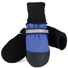 Muttluks Original Fleece-Lined Dog Boots â Warm, Cozy Socks for Dogs, Puppies â Stretchy, Adjustable Pet Booties â Leather Soles, Reflective Straps â 4 Pack â Blue, XX-Large