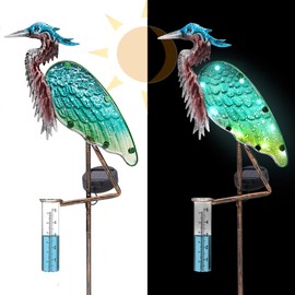 SUNNYPARK Heron Rain Gauge Solar Stake Outdoor, 43’’ Solar Rain Gauge LED Lights with Rainfall Gauge for Garden, Yard, Lawn, Pathway, Patio
