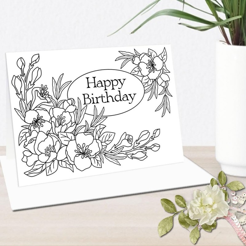 Art Eclect Birthday Coloring Cards for Adults, 10 Cards with