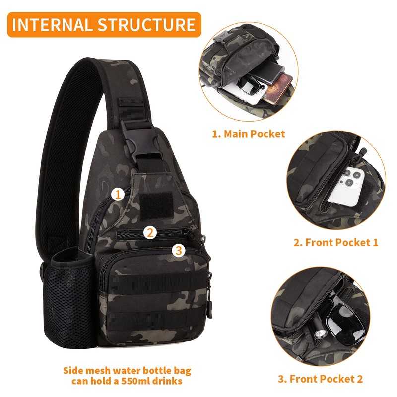 HUNTVP Tactical Military Chest Bag Molle Crossbody Shoulder Sling Pack