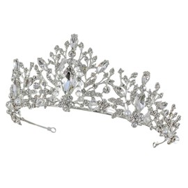 Samky Silver Bridal Crown Rhinestone Wedding Tiara Headpiece Bride's Crystal Hair Accessories