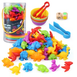 BelleStyle Dinosaur Counting Toy, 58 Pcs Montessori Sorting Toys with Bowl, Dice, Tweezers, Math Skills Game Educational Learning Toys & Gifts for Children 3 4 5+ Years