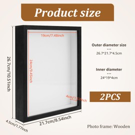 2 PCS Shadow Box Frames Wood Shadow Boxs Display Cases with Adhesive Tape 3D Shadow Box Picture Frame Decorative Small Shadow Box Frame for Baby Items Tickets Photos Flowers