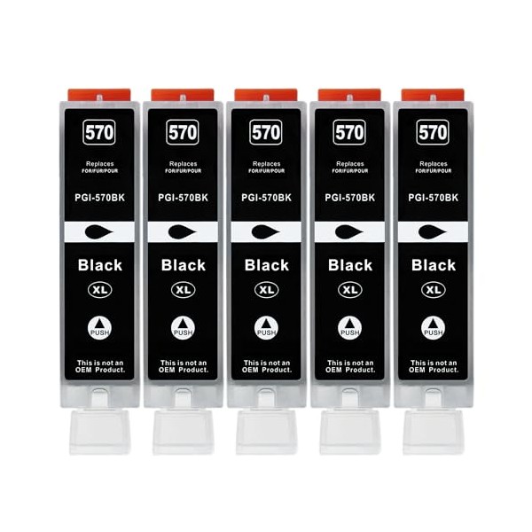 5 XL Printer Cartridges Compatible with PGI-570 BK Black for