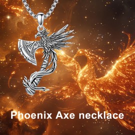 PELOVNY Phoenix Necklace 925 Sterling Silver Axe Pendant Viking Jewelry for Anniversary Birthday Christmas Gifts Men